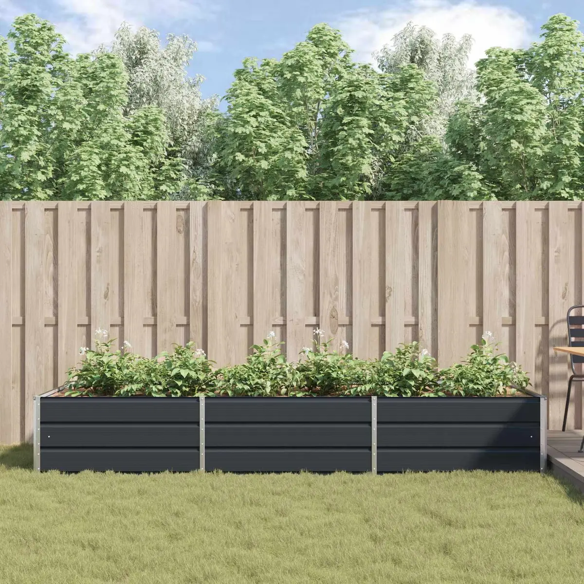 Large Planter Anthracite 290 x 100 x 45 cm Galvanised Steel Outdoor Garden