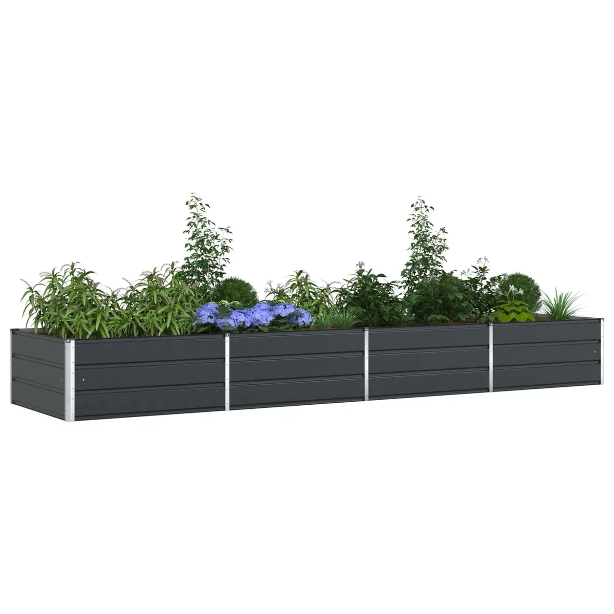 Large Steel Planter Anthracite 385 x 100 x 45 cm Galvanised Weather Resistant for Garden Outdoor Patio