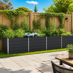 Garden Planter Anthracite 385 x 100 x 75 cm Outdoor Steel Raised Flower Bed