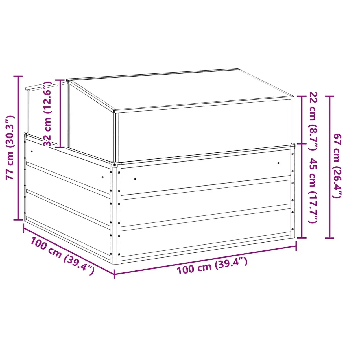 Planter Anthracite 100x100x77cm Galvanised Steel Large Raised Bed