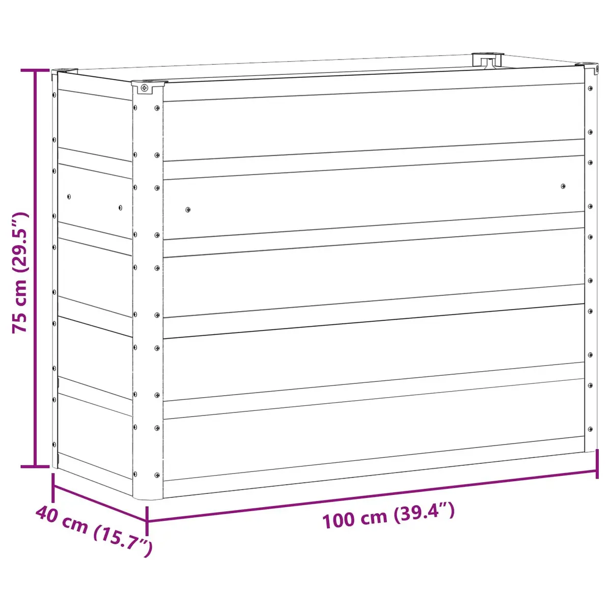 Steel Garden Planter Green Large Pot Container 100x40x75cm Indoor Outdoor