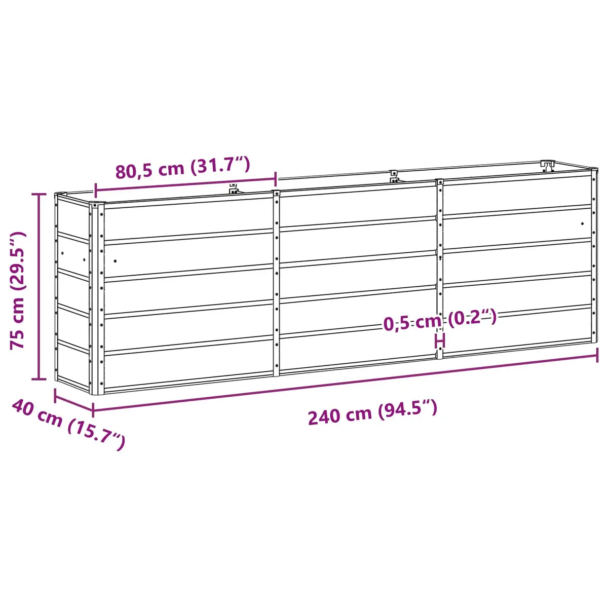 Steel Planter Green 240 x 40 x 75 cm Durable Indoor Outdoor Garden Patio Raised Bed