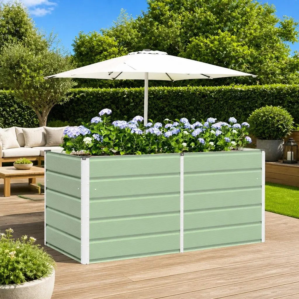 Steel Garden Planter Green 160x80x75cm Modern Outdoor Indoor Plant Container