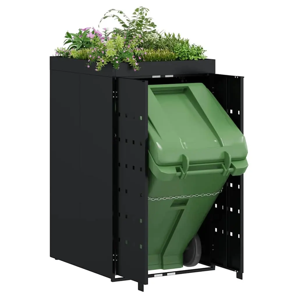 Wheelie Bin Storage Black Single 240L Outdoor Garden Waste Concealment with Planter Roof