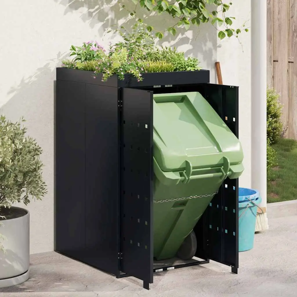 Wheelie Bin Storage Black Single 240L Outdoor Garden Waste Concealment with Planter Roof