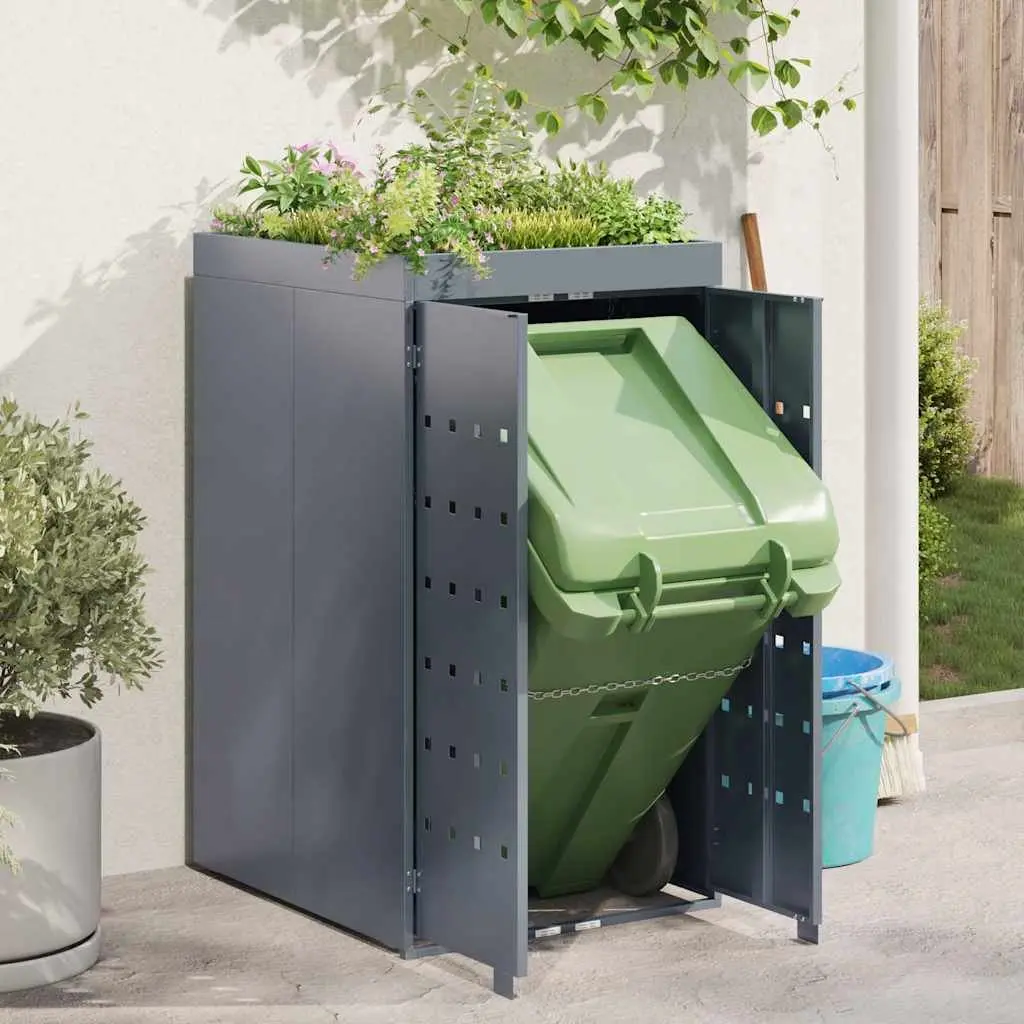 Wheelie Bin Storage Light Grey Single 240L Enclosure with Planter Roof