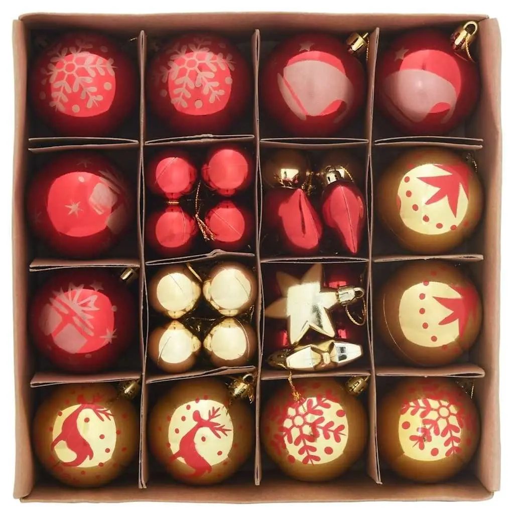 Christmas Bauble Set Red Gold 6 cm Plastic Modern Ornaments