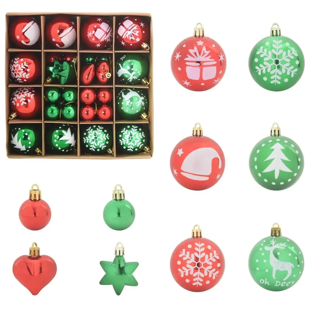 Christmas Bauble Ornament Set 40 Pieces Red Green Holiday Tree Decoration