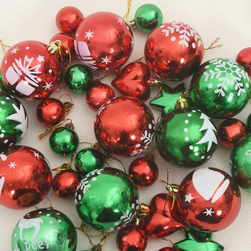 Christmas Bauble Ornament Set 40 Pieces Red Green Holiday Tree Decoration