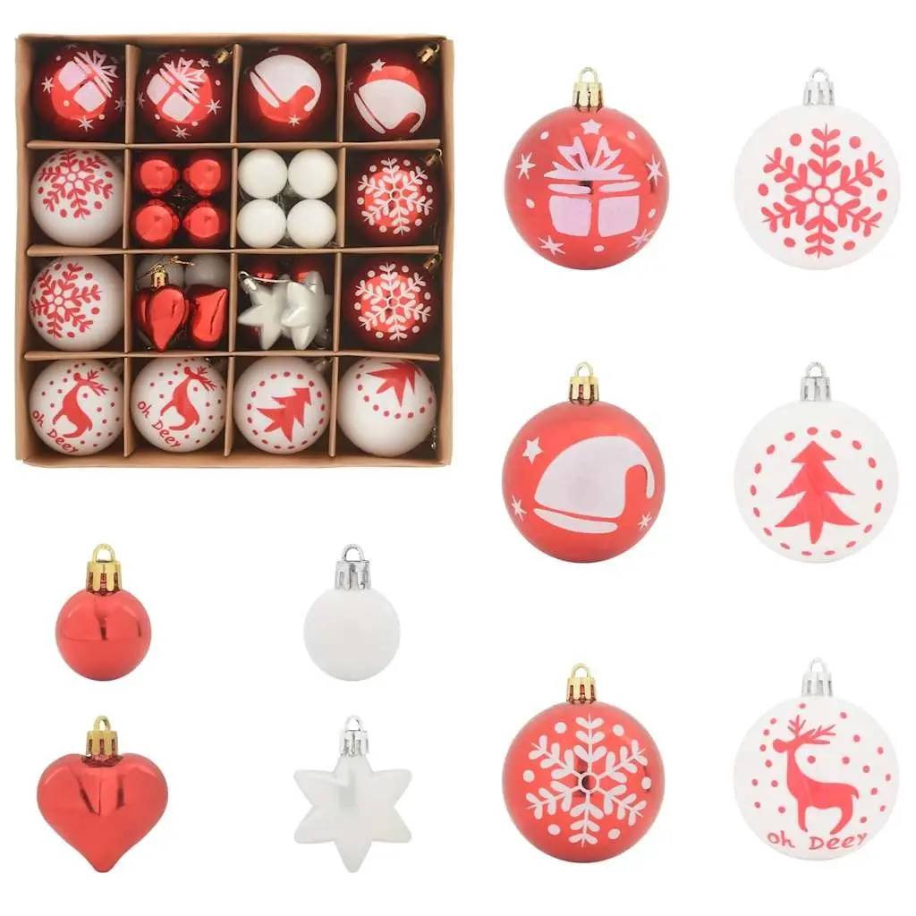 Christmas Bauble Set Red White 6 cm Modern Minimalist Plastic Ornaments