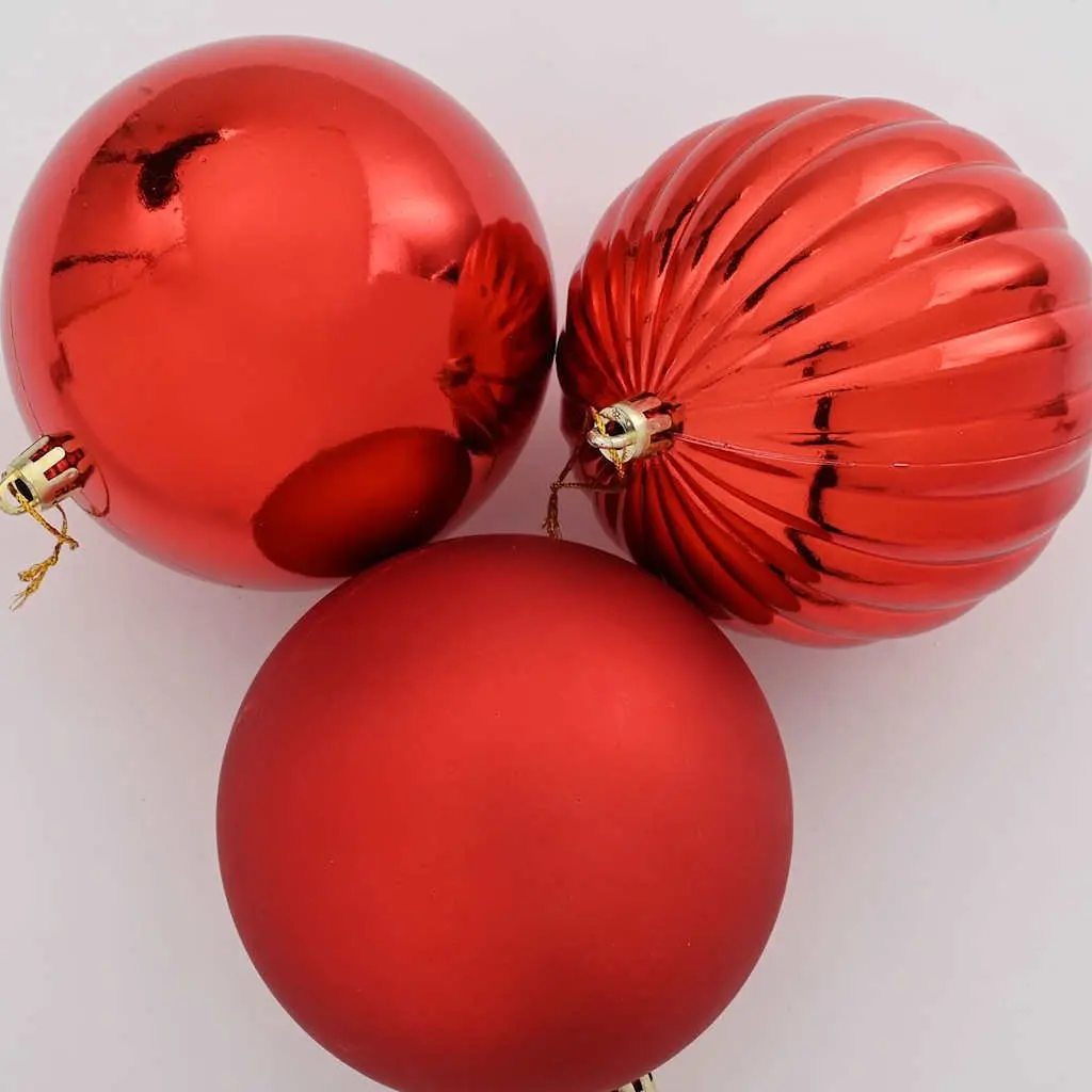 Christmas Bauble Set XXL 3 pcs Red Ø 25 cm Plastic with LEDs Holiday Ornaments