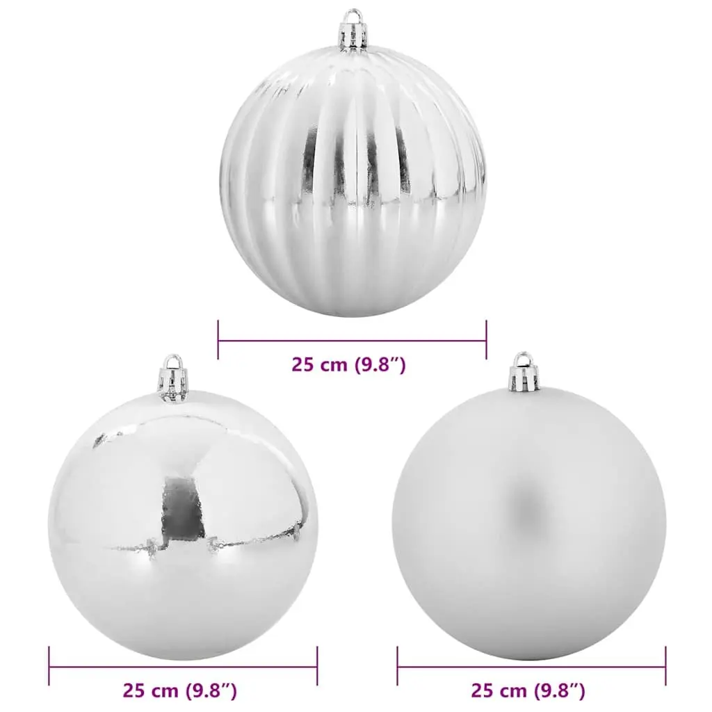 Christmas Bauble Set 3 Pcs Silver 25cm Plastic Ornaments Modern Holiday Decor
