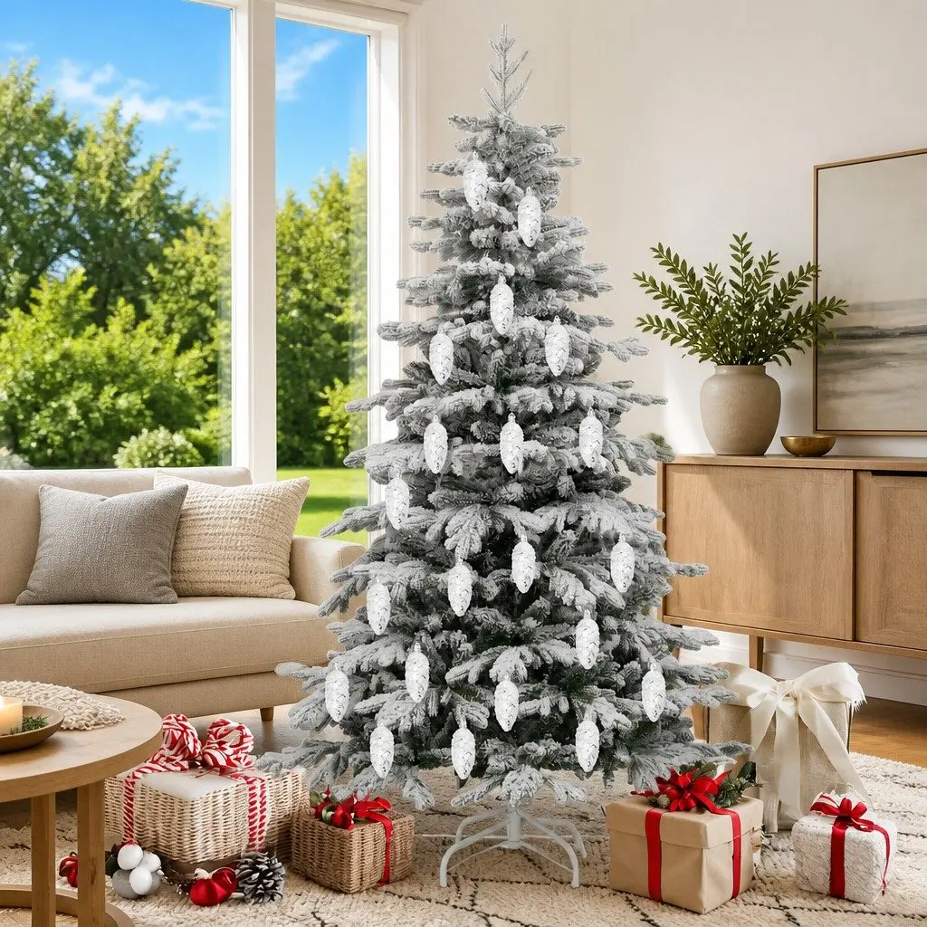 Christmas Pine Cone Ball Ornaments Silver 40 Piece Glossy Holiday Decorations
