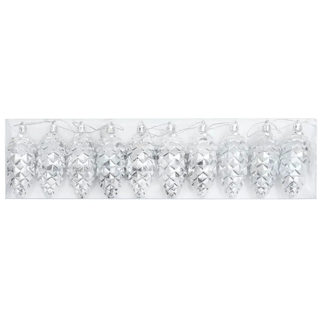 Christmas Pine Cone Ball Ornaments Silver 40 Piece Glossy Holiday Decorations