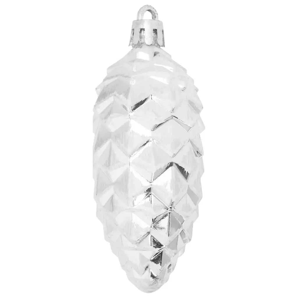 Christmas Pine Cone Ball Ornaments Silver 40 Piece Glossy Holiday Decorations