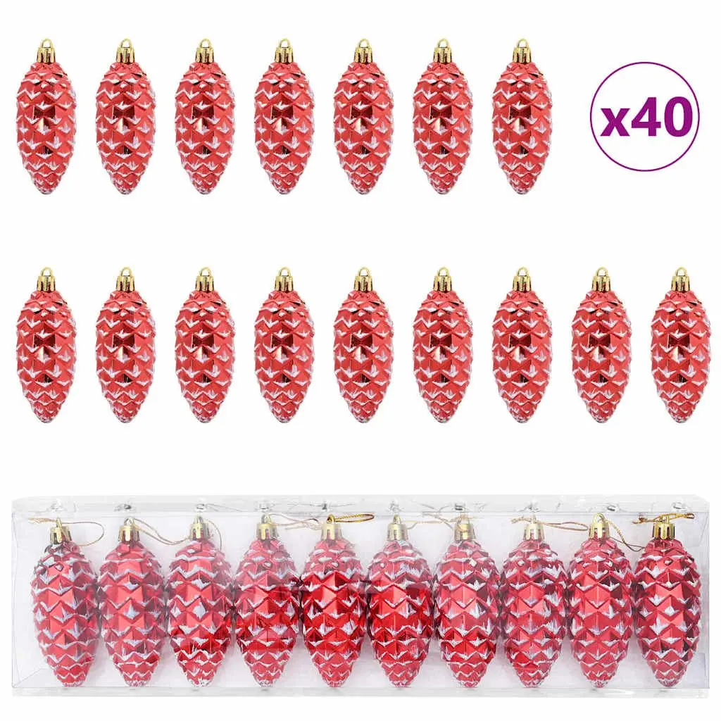 Christmas Pine Cone Ball Ornaments Red 40 Piece Glossy Plastic