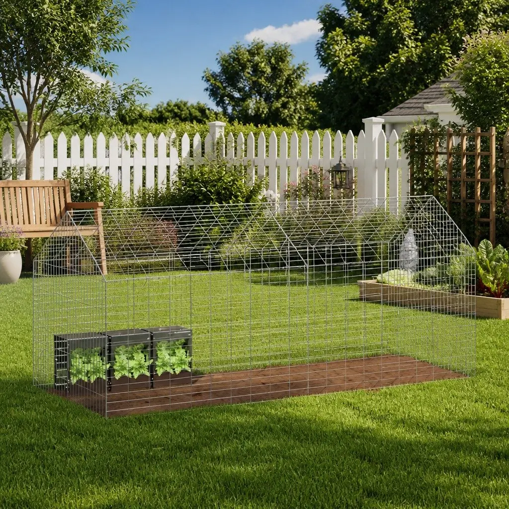 Rabbit Cage Silver 200x78x78cm Outdoor Habitat Galvanised Steel