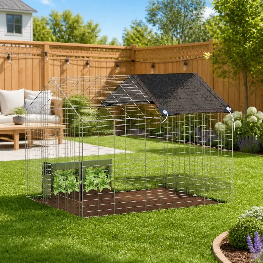Rabbit Cage Silver Galvanised Steel 100 x 78 x 78 cm Weatherproof Outdoor Bunny Home