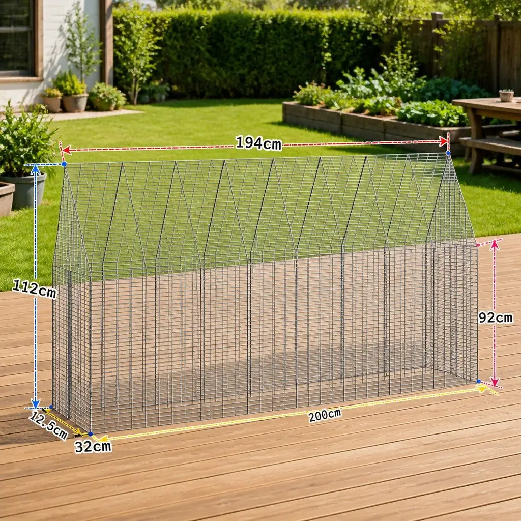 Outdoor Rabbit Cage Silver Galvanised Steel Spacious Secure Habitat