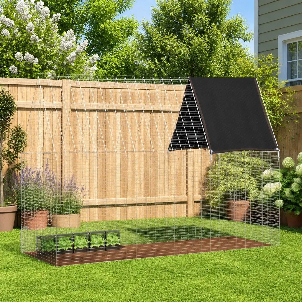Small Animal Cage Silver 300x100x210cm Outdoor Habitat for Rabbit Guinea Pig Hamster