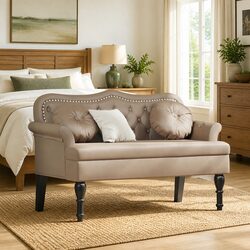 Chesterfield Bench Button Tufted Faux Leather Padded Seat Living Room Bedroom