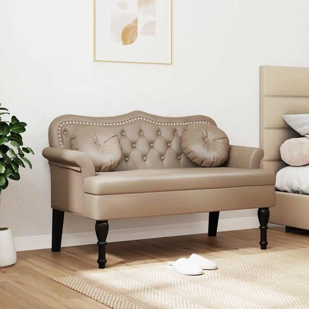 Chesterfield Bench Brown Faux Leather 120.5 x 65 x 75 cm Button Tufted Padded Seat