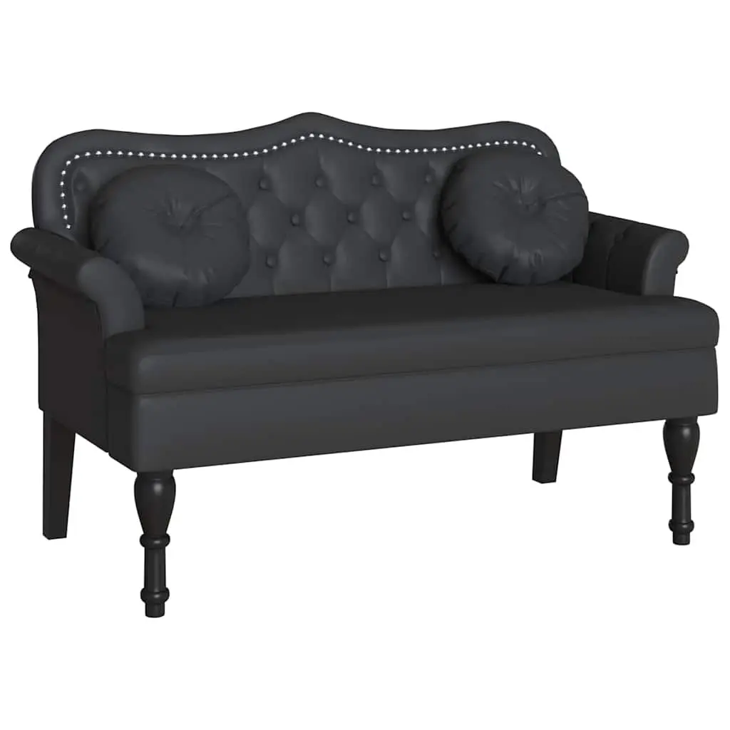 Chesterfield Bench Black Faux Leather Button Tufted Seat Padded Cushion