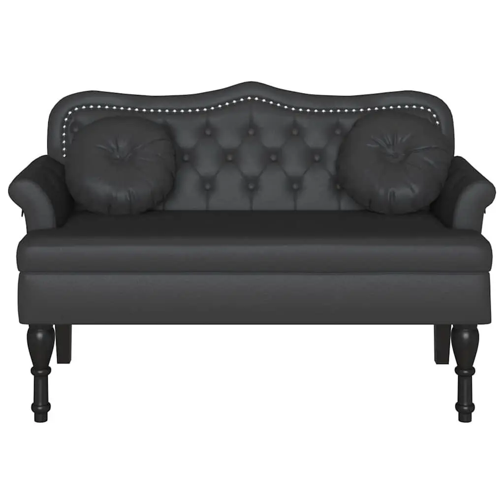 Chesterfield Bench Black Faux Leather Button Tufted Seat Padded Cushion