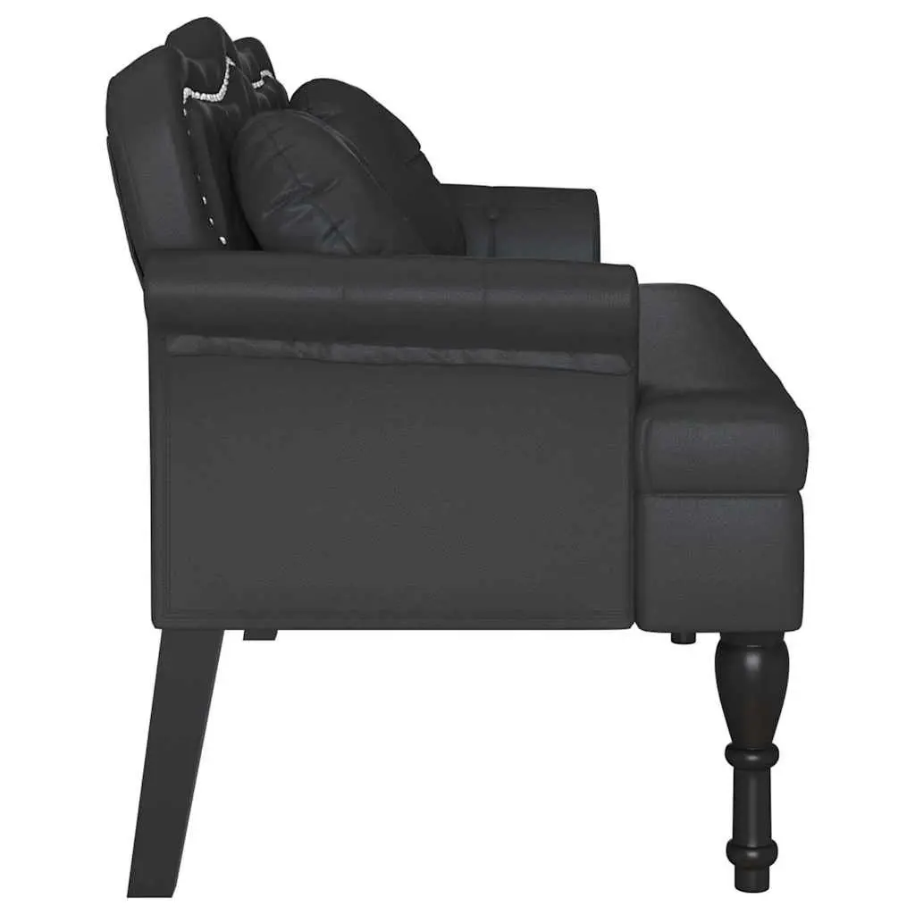 Chesterfield Bench Black Faux Leather Button Tufted Seat Padded Cushion