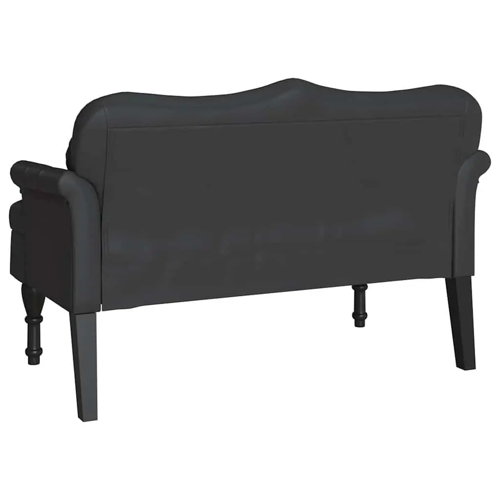 Chesterfield Bench Black Faux Leather Button Tufted Seat Padded Cushion
