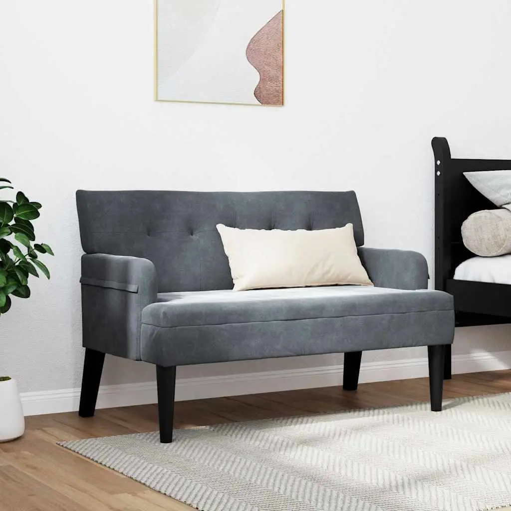 Chesterfield Bench Dark Grey Velvet Upholstered Lounge Seating with Backrest