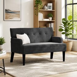 Chesterfield Bench Black Velvet Upholstered Rolled Armrests Modern Lounge