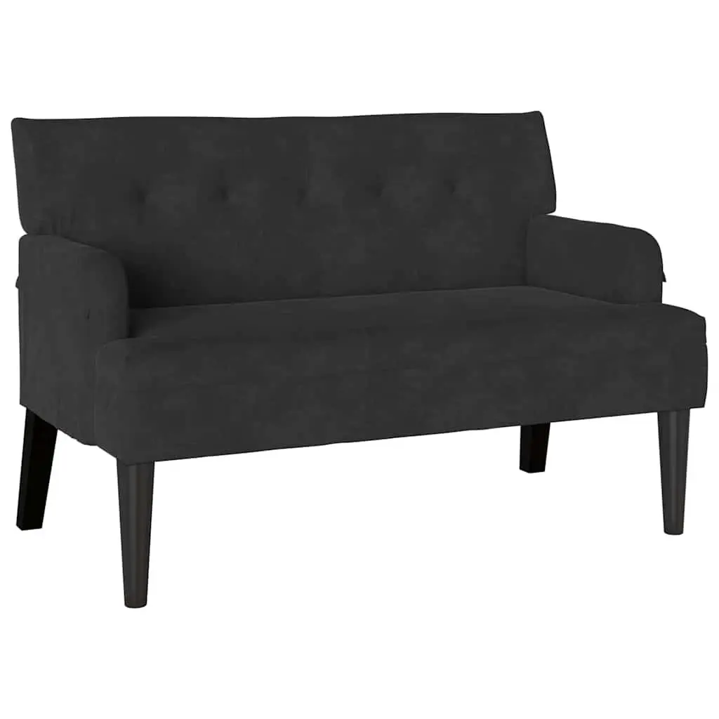 Chesterfield Bench Black Velvet Upholstered Rolled Armrests Modern Lounge