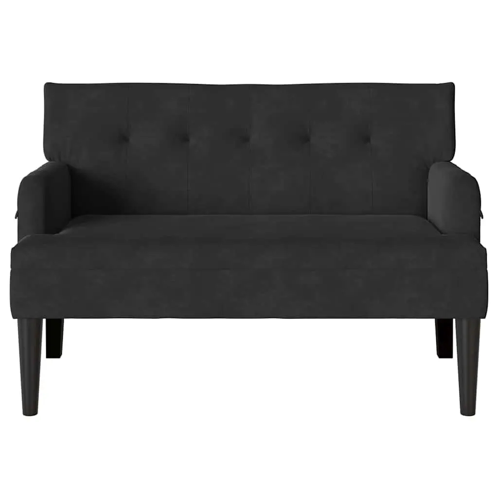Chesterfield Bench Black Velvet Upholstered Rolled Armrests Modern Lounge