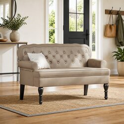 Chesterfield Bench Button Tufted Rolled Armrests Faux Leather Brown Seating