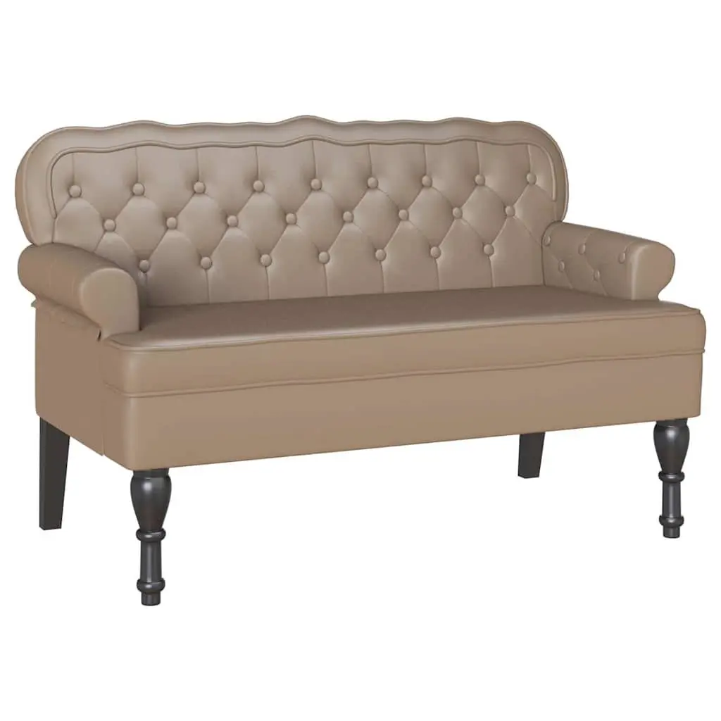 Chesterfield Bench Brown Faux Leather Button Tufted Rolled Armrests Indoor Seating