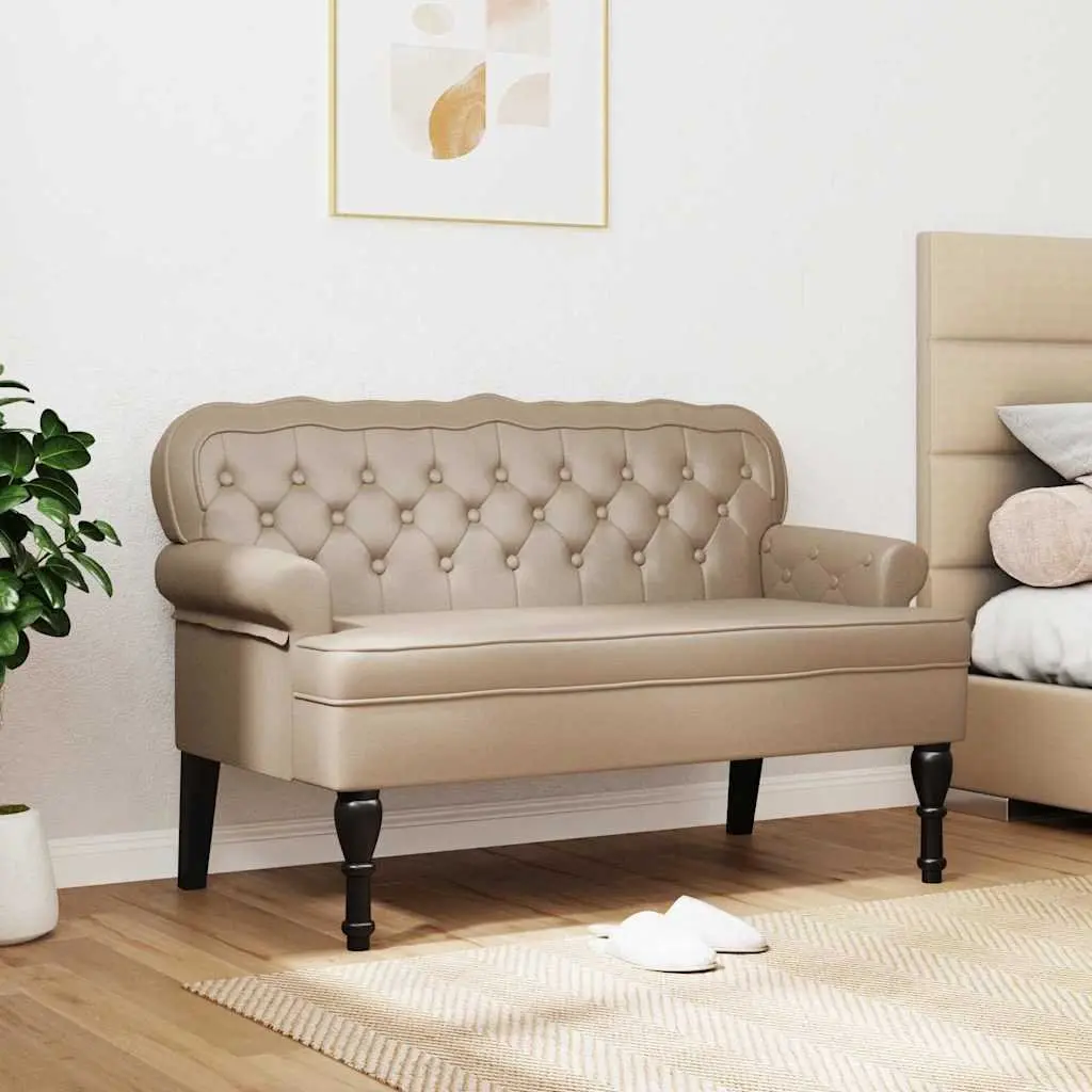 Chesterfield Bench Brown Faux Leather Button Tufted Rolled Armrests Indoor Seating