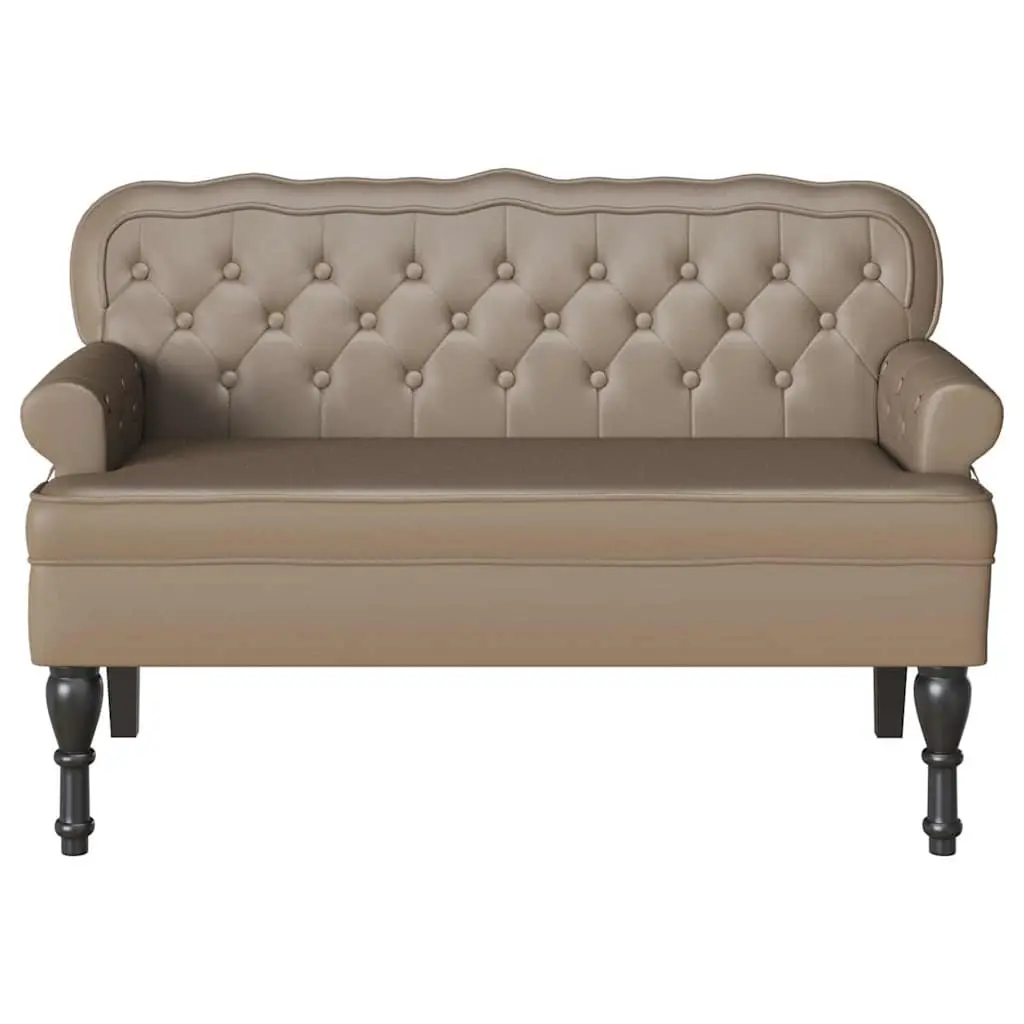 Chesterfield Bench Brown Faux Leather Button Tufted Rolled Armrests Indoor Seating