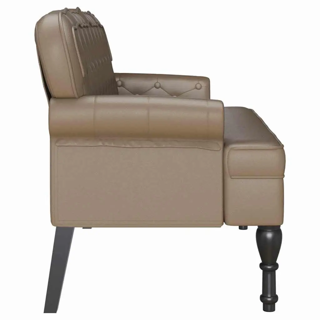 Chesterfield Bench Brown Faux Leather Button Tufted Rolled Armrests Indoor Seating