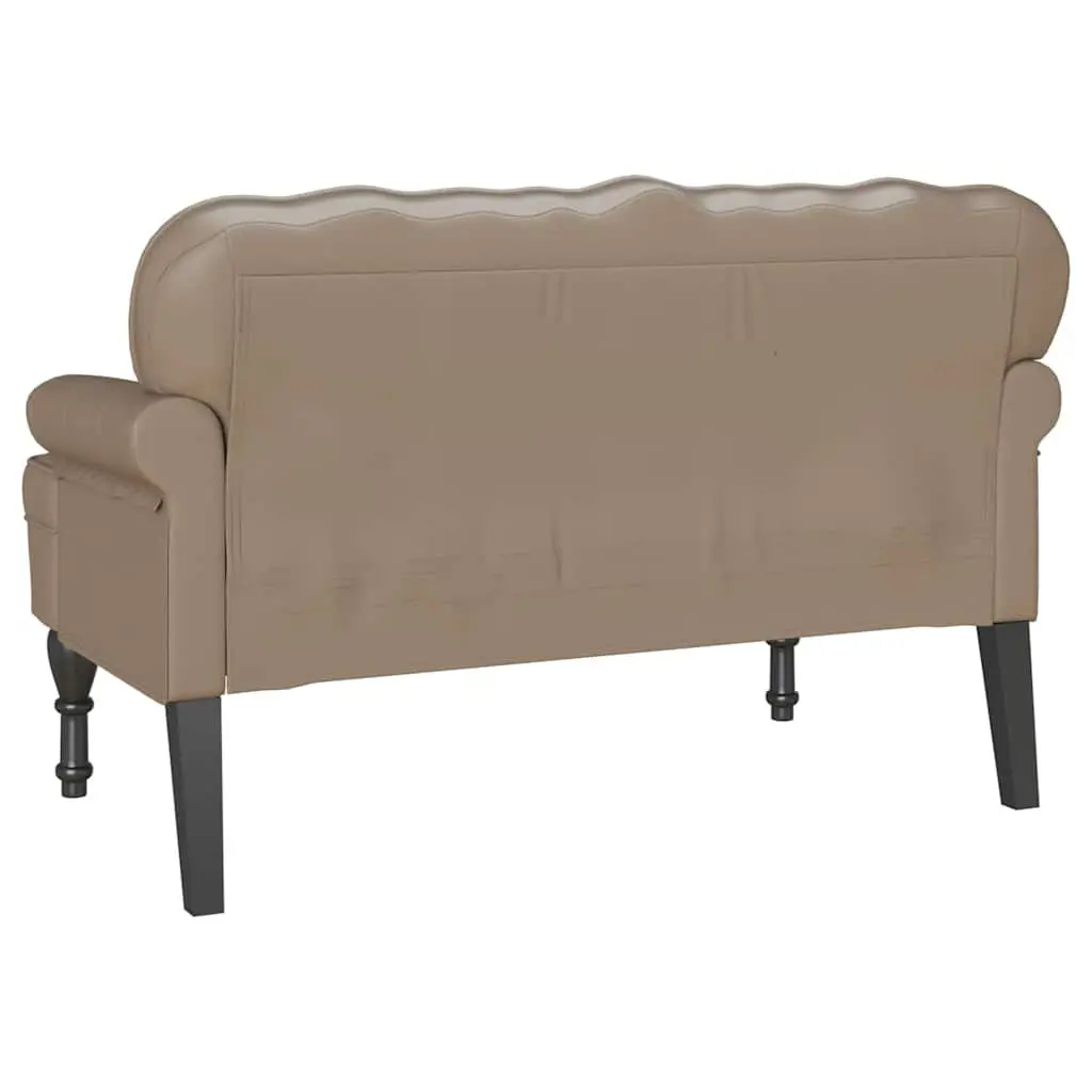 Chesterfield Bench Brown Faux Leather Button Tufted Rolled Armrests Indoor Seating
