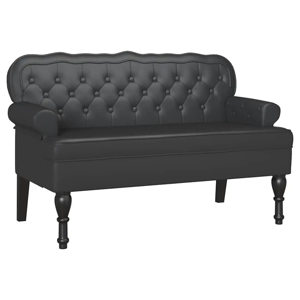 Chesterfield Bench Black Faux Leather Button Tufted Rolled Armrests 119.5 x 64.5 x 75 cm