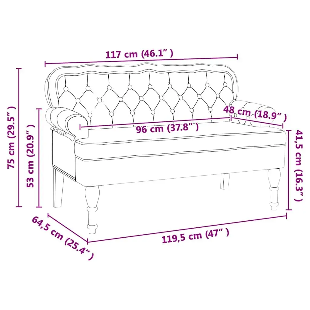 Chesterfield Bench Black Faux Leather Button Tufted Rolled Armrests 119.5 x 64.5 x 75 cm