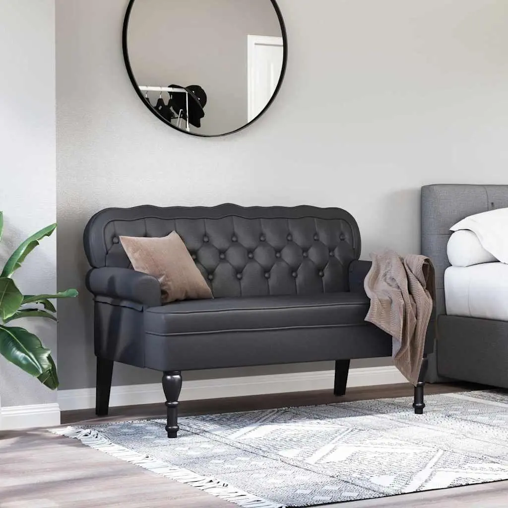 Chesterfield Bench Black Faux Leather Button Tufted Rolled Armrests 119.5 x 64.5 x 75 cm