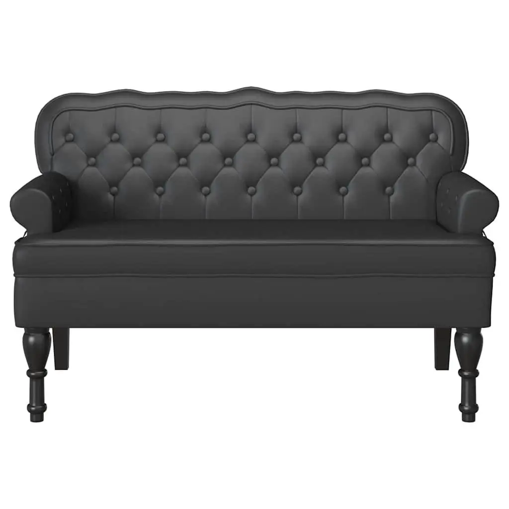 Chesterfield Bench Black Faux Leather Button Tufted Rolled Armrests 119.5 x 64.5 x 75 cm