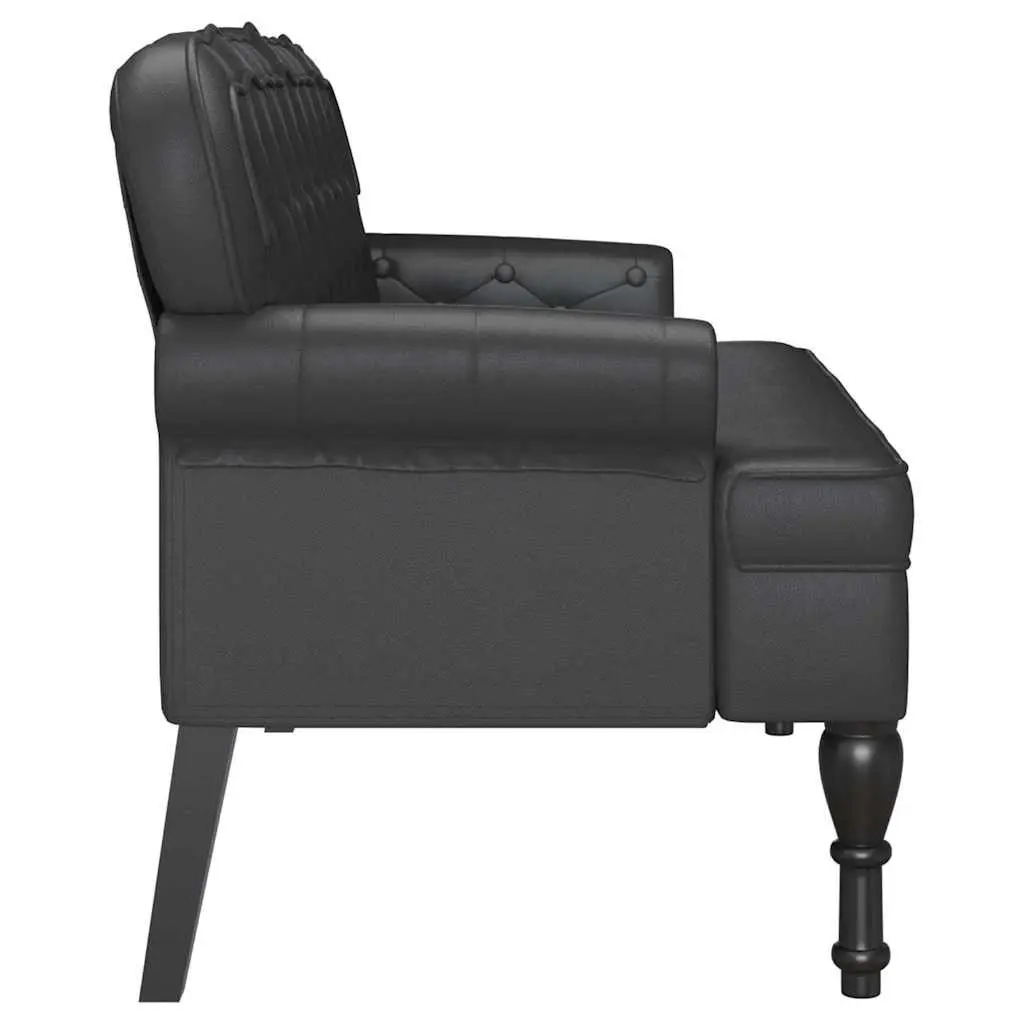 Chesterfield Bench Black Faux Leather Button Tufted Rolled Armrests 119.5 x 64.5 x 75 cm