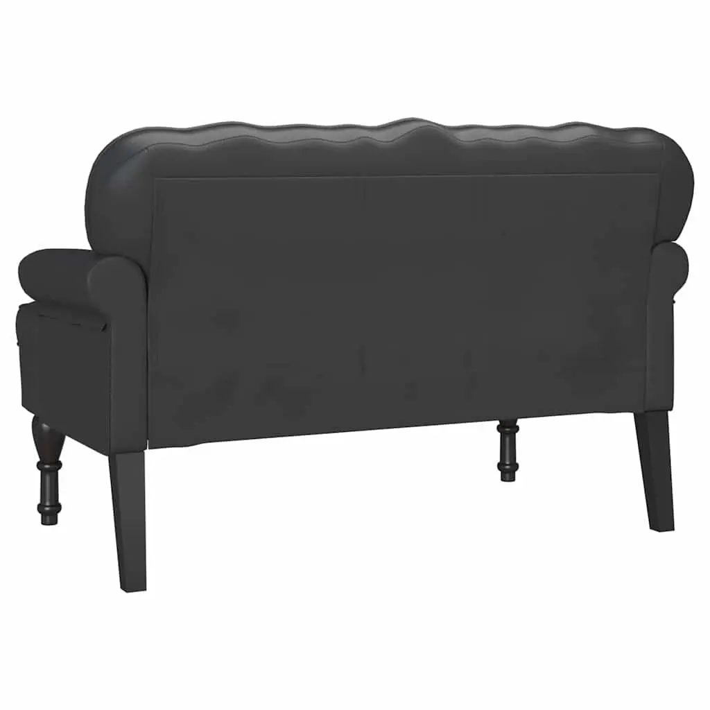 Chesterfield Bench Black Faux Leather Button Tufted Rolled Armrests 119.5 x 64.5 x 75 cm