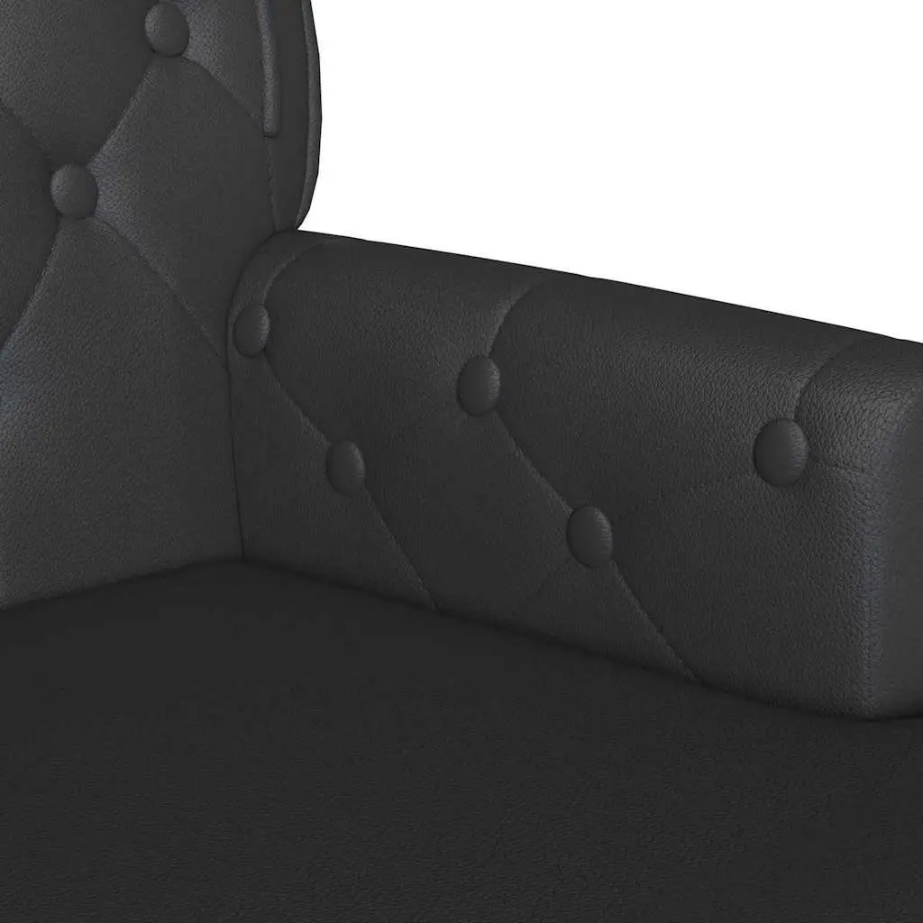 Chesterfield Bench Black Faux Leather Button Tufted Rolled Armrests 119.5 x 64.5 x 75 cm