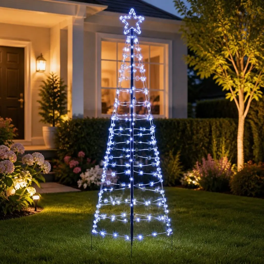 LED Christmas Tree Blue 250cm Iron Frame with Ground Spikes 8 Flash Modes