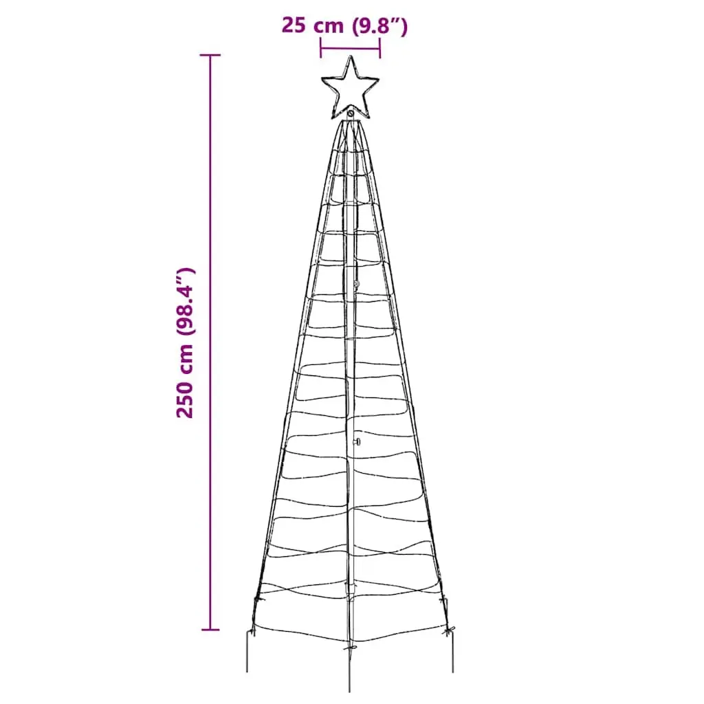 LED Christmas Tree Blue 250cm Iron Frame with Ground Spikes 8 Flash Modes