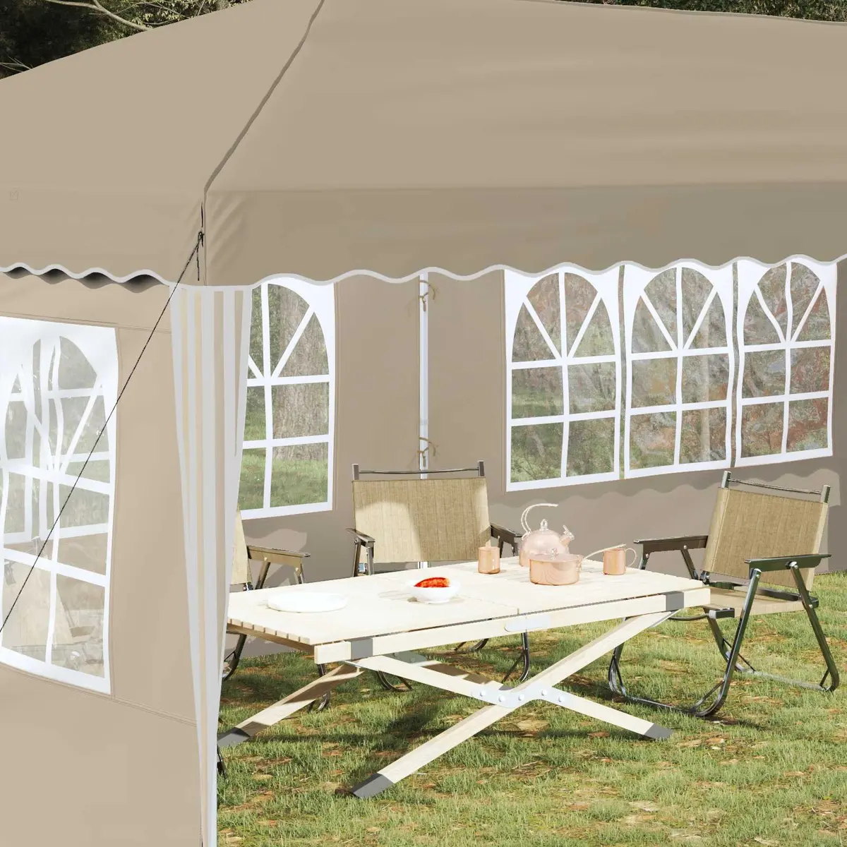 Pop-up Party Tent Cream 575x289x245cm Height Adjustable Weather Resistant
